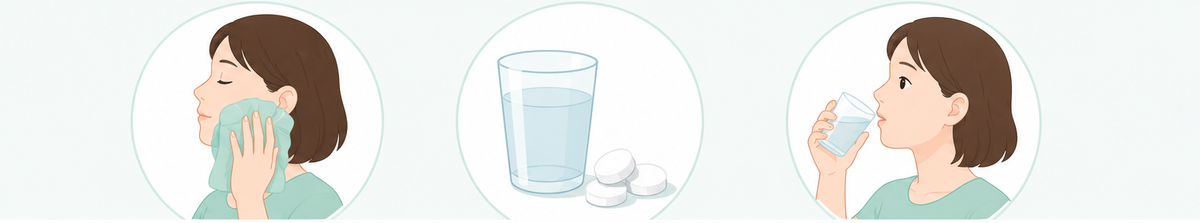 歯が痛いときの応急処置:頬を冷やす・市販の鎮痛薬・ぬるま湯うがい